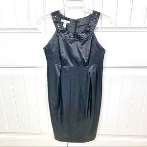 London Times Petites Black Satin Embellished Dress